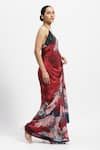 Buy_Satya Paul_Red Silk Crepe Printed Rose Stolen Dessert Saree With Running Blouse _Online_at_Aza_Fashions