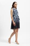 Buy_Satya Paul_Blue Chiffon Printed Floral Stripe Round Druids Dye Dress _Online_at_Aza_Fashions