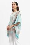 Buy_Satya Paul_Blue Silk Crepe Printed Floral Vine V Neck To Infinity And Beyond Kaftan _Online_at_Aza_Fashions