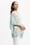 Shop_Satya Paul_Blue Silk Crepe Printed Floral Vine V Neck To Infinity And Beyond Kaftan _Online_at_Aza_Fashions