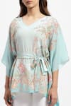 Satya Paul_Blue Silk Crepe Printed Floral Vine V Neck To Infinity And Beyond Kaftan _at_Aza_Fashions