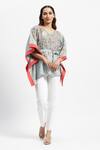 Buy_Satya Paul_Blue Linen Printed Flower Stripe V Neck Spring Offering Kaftan _at_Aza_Fashions