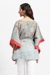 Shop_Satya Paul_Blue Linen Printed Flower Stripe V Neck Spring Offering Kaftan _at_Aza_Fashions