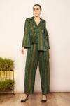 Buy_Babita Malkani_Green Silk Abstract Ripple Print Asymmetric Blazer Top _at_Aza_Fashions