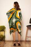 Shop_Babita Malkani_Green Satin Embroidery V-neck Wavelet Print Embellished Kaftan _at_Aza_Fashions