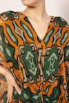 Babita Malkani_Green Organza Print Splash Dream V Neck Knotted Kaftan _Online_at_Aza_Fashions