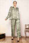 Buy_Babita Malkani_Green Satin Collared Wave Stripe Print Button Down Shirt _at_Aza_Fashions
