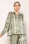 Babita Malkani_Green Satin Collared Wave Stripe Print Button Down Shirt _Online_at_Aza_Fashions