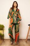 Buy_Babita Malkani_Green Satin Abstract Print Cape Sleeve Blazer _at_Aza_Fashions