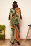 Shop_Babita Malkani_Green Satin Abstract Print Cape Sleeve Blazer _at_Aza_Fashions