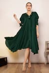 Buy Babita Malkani Green Crepe V-neck Asymmetric Embroidered Neckline Dress at Aza Fashions Buy_Babita Malkani_Green Crepe V-neck Asymmetric Embroidered Neckline Dress _at_Aza_Fashions