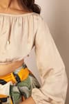 Babita Malkani_Ivory Silk Embroidery Off-shoulder Off Top _at_Aza_Fashions