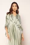 Babita Malkani_Green Satin V-neck Printed Kaftan Dress _Online_at_Aza_Fashions