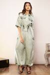 Buy_Babita Malkani_Green Satin Collared Drawstring Jumpsuit _at_Aza_Fashions