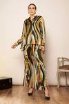 Buy_Babita Malkani_Black Satin Abstract Print Button Detail Pant _at_Aza_Fashions