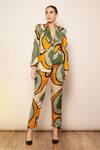 Buy_Babita Malkani_Ivory Satin Abstract Print Slit Pant _at_Aza_Fashions