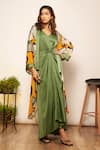 Buy_Babita Malkani_Green Satin V-neck Sleeveless Knotted Dress _at_Aza_Fashions