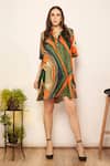Buy_Babita Malkani_Green Satin Printed Abstract Collar Shirt Dress _at_Aza_Fashions
