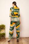 Shop_Babita Malkani_Green Satin Embroidery Collared Stripe Print Layered Jacket _at_Aza_Fashions