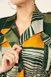 Babita Malkani_Green Satin Embroidery Collared Stripe Print Layered Jacket _Online_at_Aza_Fashions
