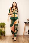 Buy_Babita Malkani_Green Satin Printed Stripe Collar Layered Jacket _at_Aza_Fashions