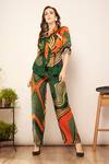 Buy_Babita Malkani_Green Satin Embroidery Collared Geometric Print Layered Jacket _at_Aza_Fashions