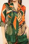 Babita Malkani_Green Satin Embroidery Collared Geometric Print Layered Jacket _Online_at_Aza_Fashions