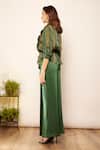 Shop_Babita Malkani_Green Satin Collared Wave Stripe Print Jacket _at_Aza_Fashions