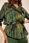 Babita Malkani_Green Satin Collared Wave Stripe Print Jacket _Online_at_Aza_Fashions