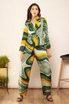 Buy_Babita Malkani_Green Silk Satin Swirl Print Pant _at_Aza_Fashions