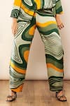 Babita Malkani_Green Silk Satin Swirl Print Pant _Online_at_Aza_Fashions