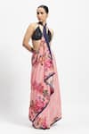 Buy_Satya Paul_Pink Silk Crepe Printed Rosette Saree With Running Blouse Piece _at_Aza_Fashions