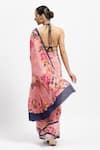 Shop_Satya Paul_Pink Silk Crepe Printed Rosette Saree With Running Blouse Piece _at_Aza_Fashions