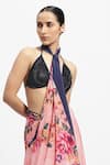 Satya Paul_Pink Silk Crepe Printed Rosette Saree With Running Blouse Piece _Online_at_Aza_Fashions