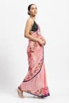 Shop_Satya Paul_Pink Silk Crepe Printed Rosette Saree With Running Blouse Piece _Online_at_Aza_Fashions