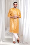 Shop_Aham-Vayam_Yellow Cotton Embellished Sequin Ambar Kurta Pant Set _Online_at_Aza_Fashions