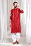 Buy_Aham-Vayam_Red Cotton Embellished Mirrorwork Kaanchkaari Kurta With Patiyala _at_Aza_Fashions