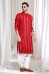 Buy_Aham-Vayam_Red Cotton Embellished Mirrorwork Kaanchkaari Kurta With Patiyala 