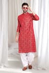 Buy_Aham-Vayam_Red Cotton Embroidered Thread Mridul Paisley Kurta With Patiala _at_Aza_Fashions