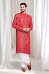 Buy_Aham-Vayam_Red Cotton Embroidered Thread Mridul Paisley Kurta With Patiala _Online_at_Aza_Fashions