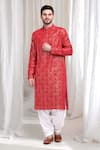 Shop_Aham-Vayam_Red Cotton Embroidered Thread Mridul Paisley Kurta With Patiala _Online_at_Aza_Fashions