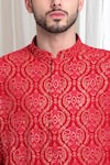 Aham-Vayam_Red Cotton Embroidered Thread Mridul Paisley Kurta With Patiala _at_Aza_Fashions