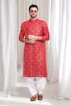 Shop_Aham-Vayam_Red Cotton Embroidered Thread Mridul Paisley Kurta With Patiala 