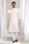 Aham-Vayam_Cream Cotton Embroidery Geometric Firdaus Kurta Churidar Set _at_Aza_Fashions