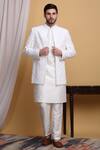 Shop_Aham-Vayam_Ivory Cotton Silk Embroidery Honeycomb Kohima Pattern Jacket Pant Set _Online_at_Aza_Fashions