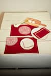 Shop_Inheritance India_Maroon 100% Cotton Rangoli Block Pattern Table Mat And Napkin Set _at_Aza_Fashions