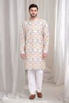 Buy_Aham-Vayam_Ivory Cotton Embroidery Sequins Jashn Kurta With Churidaar _Online_at_Aza_Fashions