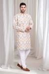 Shop_Aham-Vayam_Ivory Cotton Embroidery Sequins Jashn Kurta With Churidaar _Online_at_Aza_Fashions