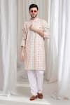 Buy_Aham-Vayam_Ivory Cotton Embroidery Thread Pushp-samaaroh Kurta With Churidaar _at_Aza_Fashions