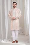 Buy_Aham-Vayam_Ivory Cotton Embroidery Thread Pushp-samaaroh Kurta With Churidaar _Online_at_Aza_Fashions